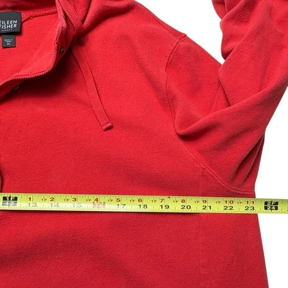 Eileen Fisher Woman Organic Cotton Full Zip Hoodie Size 2X Tomato Red Pockets - Picture 6 of 10